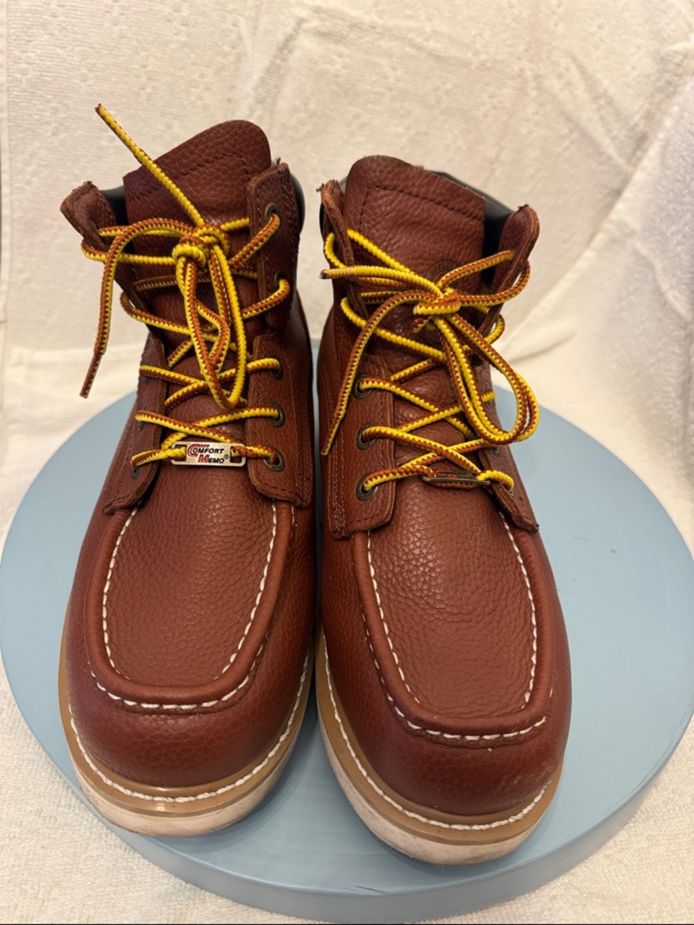 Men's RockRooster Walker 6inch Wedge Brown Leather Work Boots with Yellow Laces